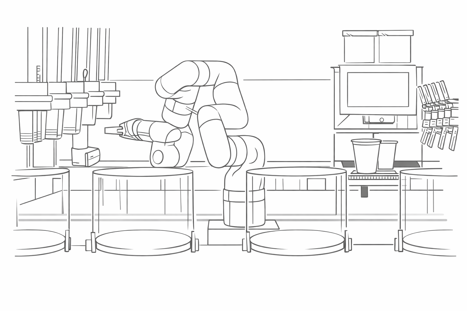 Ilustración lineal del JetAccess Café Robótico